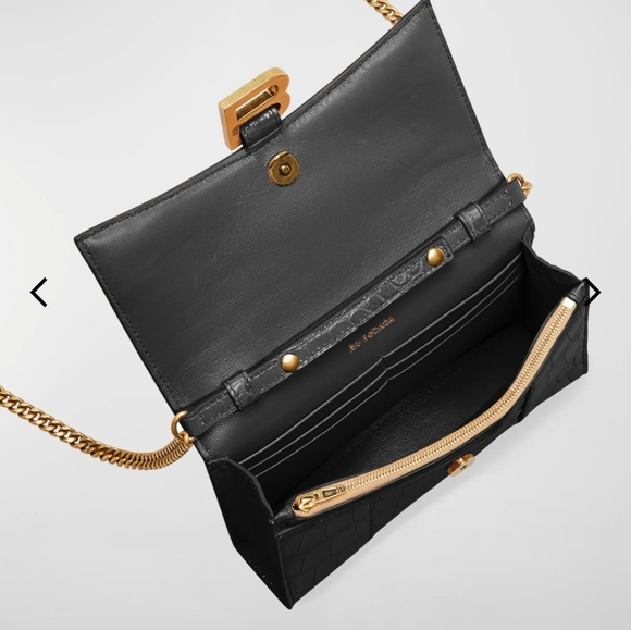 NEW - Authentic Balenciaga hourglass shiny Mock-Croc chain wallet Black Gold - Picture 3 of 7